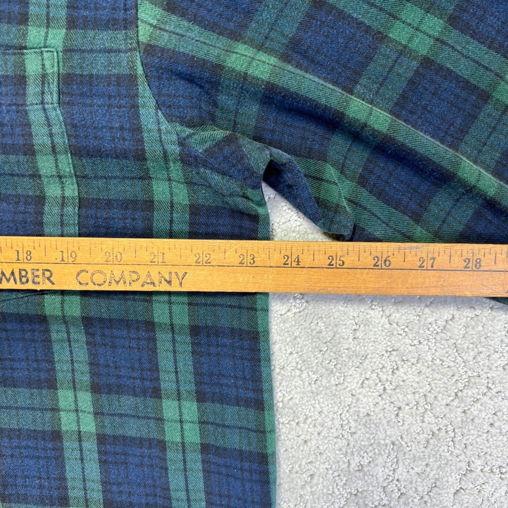 VINTAGE LL Bean Night Shirt Size L Green Blue Plaid Longsleeve Henley Pajama - Picture 15 of 16
